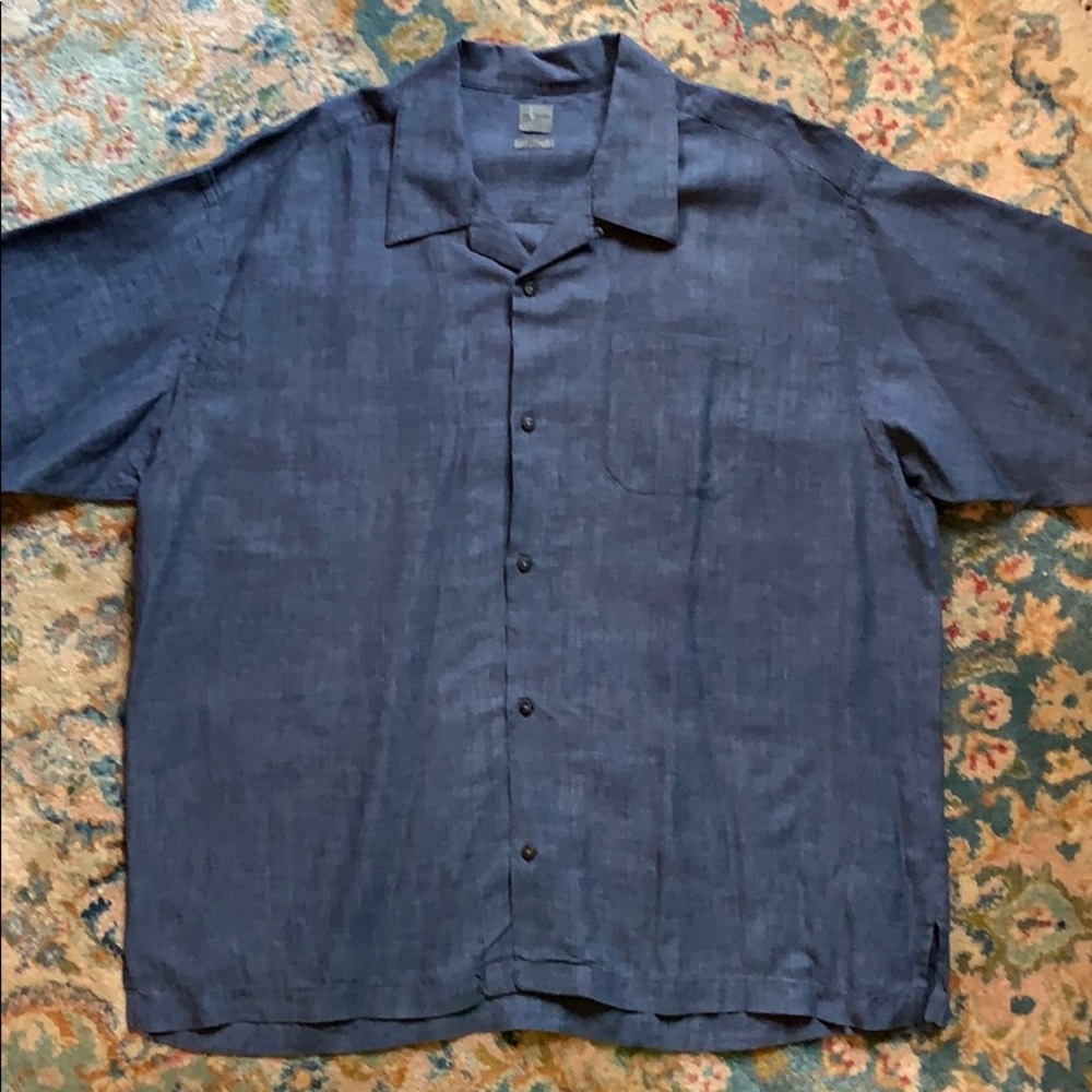 Dockers Short Sleeve Blue Linen Shirt Men’s Size XXL